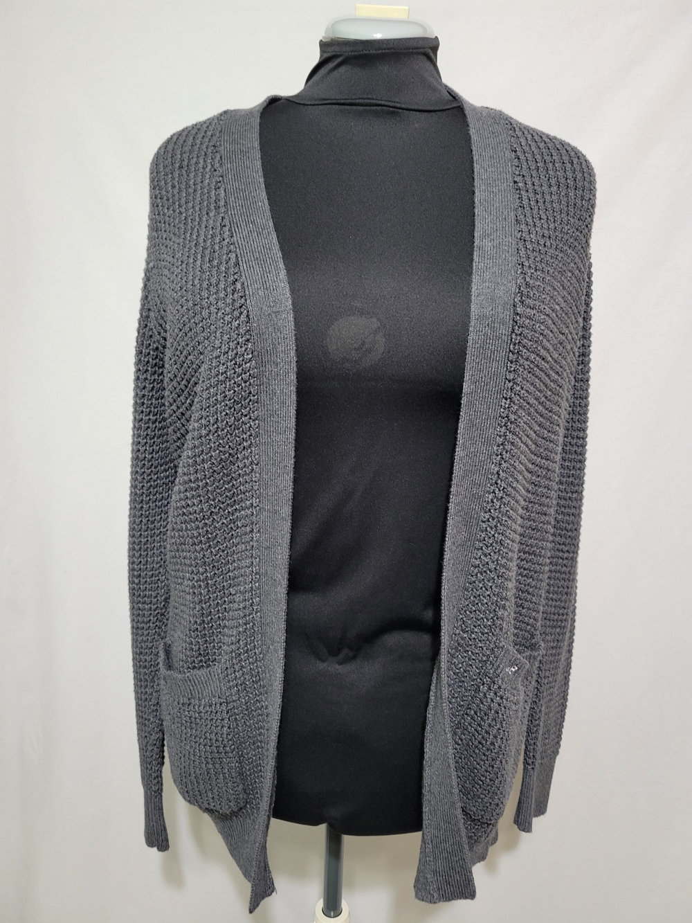 Dark Gray Open-Front Knit Cardigan Sweater